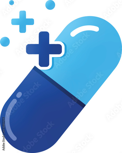 Vector art of blue capsule pill for pharmaceutical industry concept on a transparent background
