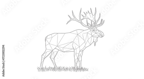 Geometric elegance: Linear design of a majestic moose with striking antlers against a white backdrop