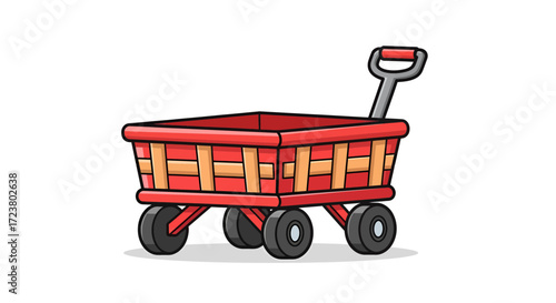 Illustration of a vintage red wagon with wooden accents for decorative use and play