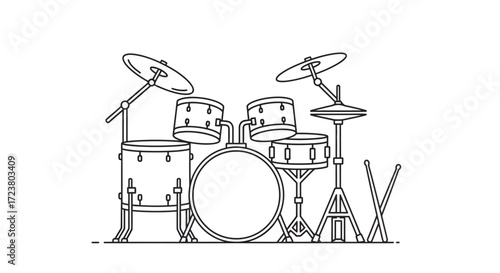 Simple Line Art Depiction of Drum Set Perfect for Musical Design Projects and Illustrations