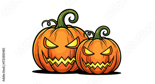 Spooky halloween cartoon style pumpkins with menacing expressions ready for trick or treat