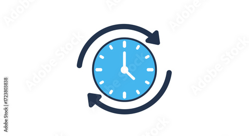 Time rotation symbol with arrow cycle and blue clock face representing deadlines