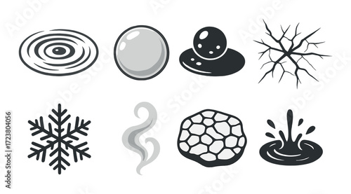 Abstract symbols representing elements and natural phenomena
