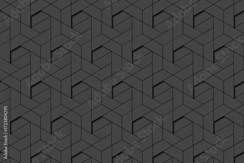 8 black trapeziums forming a hexagon which in turn fully tiled across the whole screen. Illustration as a background for web page design and business presentation software