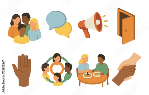 Diverse community communication and inclusion concepts in symbolic illustration