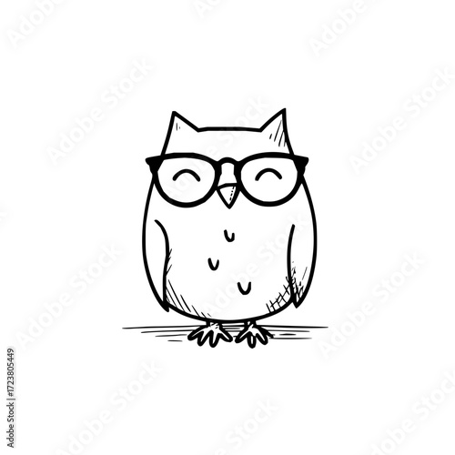 Cute owl wearing glasses vector illustration drawing sketch doodle cartoon character design for kids education 100