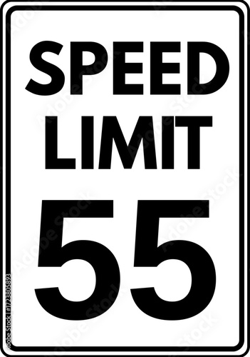 Speed limit 55 mph traffic sign, Speed limit 55 miles per hour road sign
