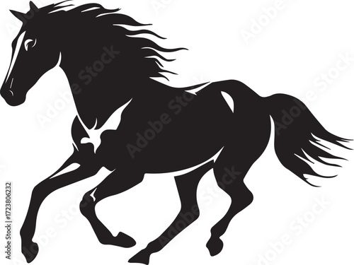 Vector art of a black silhouette of a horse running in vector format