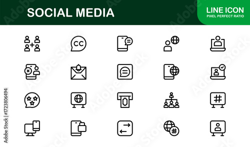 Professional Social Media Icons Collection. Minimal style icons of likes, chats, followers, and notifications for designers, content creators, and businesses.