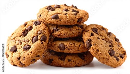 Stack of Chocolate Chip Cookies on White Background