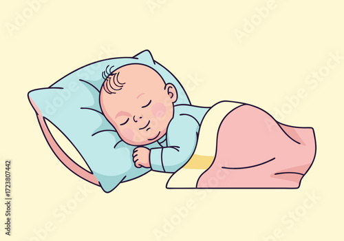 Sleeping Baby with a Pillow A Peaceful Nap Illustration with Baby's Sweet Dream
