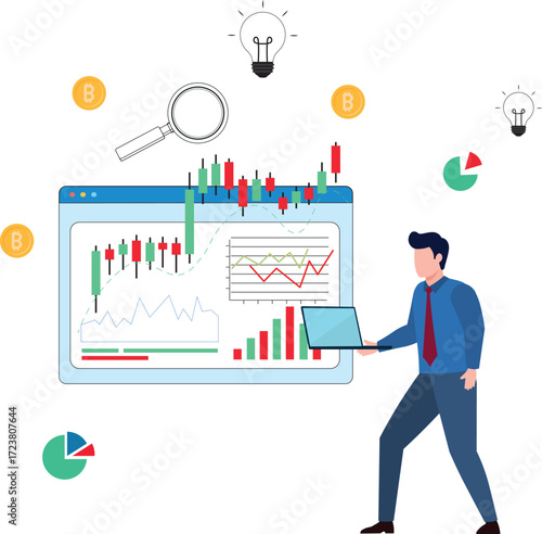 Stock trading or crypto currency investing, technical analysis for investment, financial graph and chart, stock market or currency exchange concept, businessman investor using laptop to trade graph.