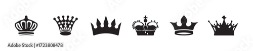 Set of black crown icons, royal king crown, princes, queen, king crown black silhouette, big collection quolity crowns, Vector Illustration EPS 10.