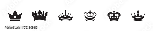 Crown icon set, collection different crown sign, Crown Silhouette Icon Set for King, Queen, black crown symbol collection,  vector illustration  EPS 10