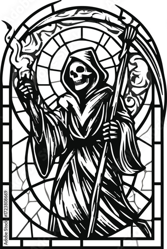 Vector art of grim reaper with scythe, a symbol of death and mortality