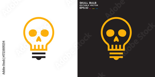 Skull light bulb logo. Skeleton, technology, electricity, fossil. Vector icon symbol template EPS 10.
