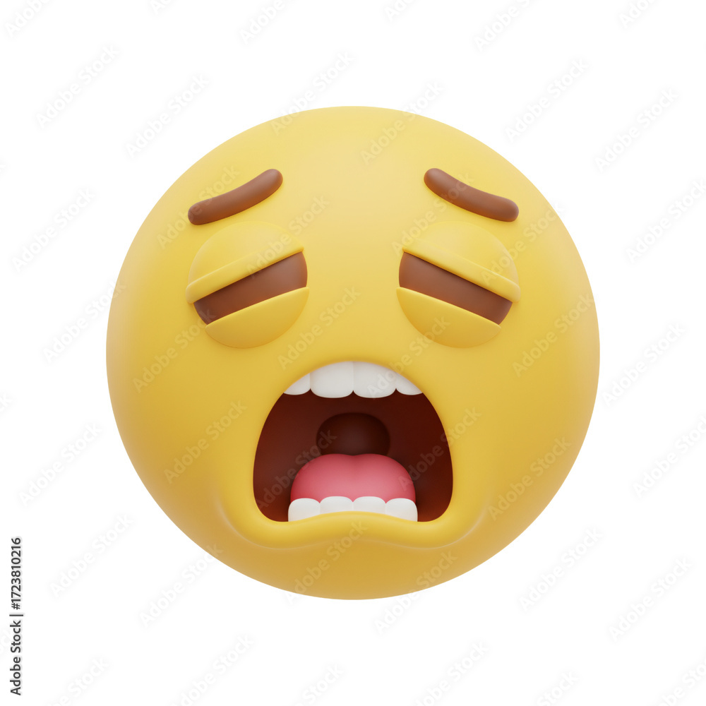 Fototapeta premium Sleepy face emoji yawning from exhaustion