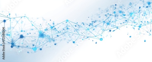 Abstract network graphic with light blue interconnected nodes and lines on a light background