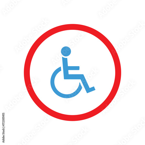 Wheelchair accessibility sign blue and red circle