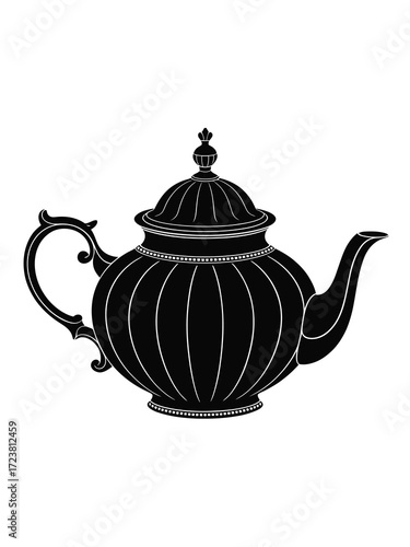 Elegant black silhouette of a vintage teapot with ornate details