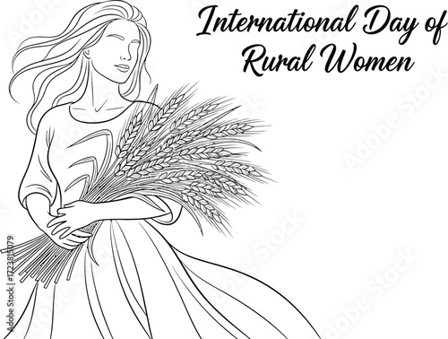 Vector illustration of woman with wheat for International Day of Rural Women