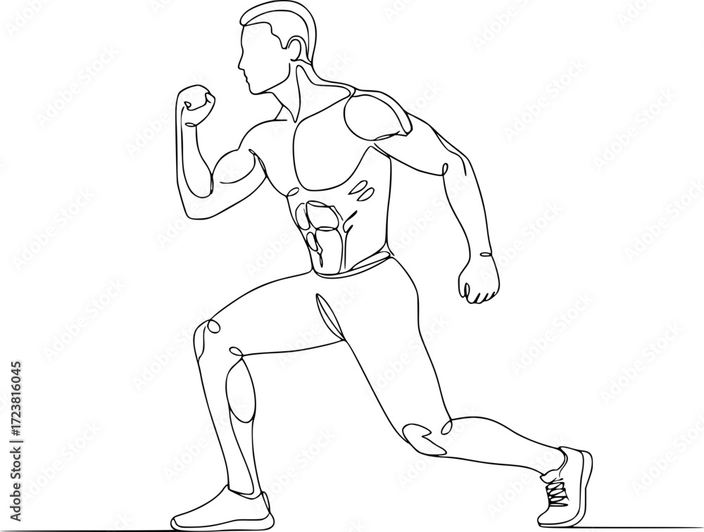 Fototapeta premium Line drawing of a muscular man running in an athletic pose 