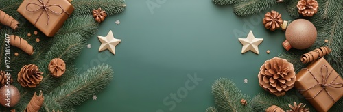 Elegant Christmas Tree Adorned With Golden Ornaments and Stars Against a Dark...