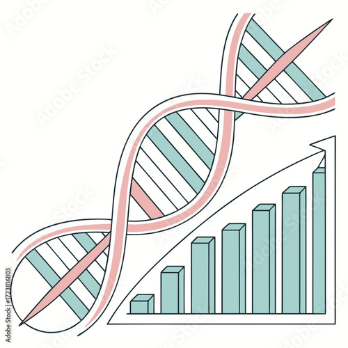 Dna helix with increasing bar graph representing progress