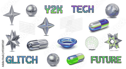 Aesthetic collage featuring metallic objects and y2k tech themed elements