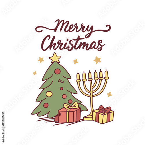 Minimalist Festive Joy Merry Christmas Vector on White Canvas
