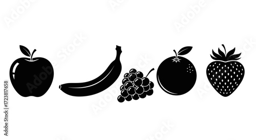 Illustration of a collection of different types of fruit in black color
