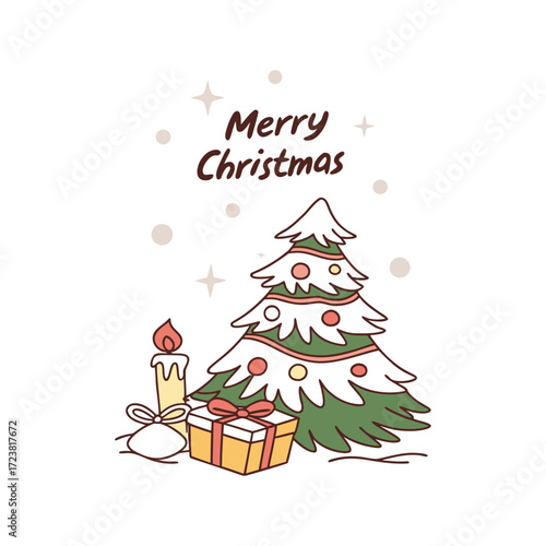Minimalist Festive Joy Merry Christmas Vector on White Canvas