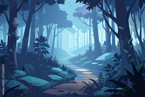 Enchanting forest landscape with path, evoking serenity and adventure, perfect for fantasy books, nature blogs, and digital art projects, inviting exploration