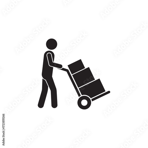Delivery Man Pushing Hand Truck with Boxes Icon