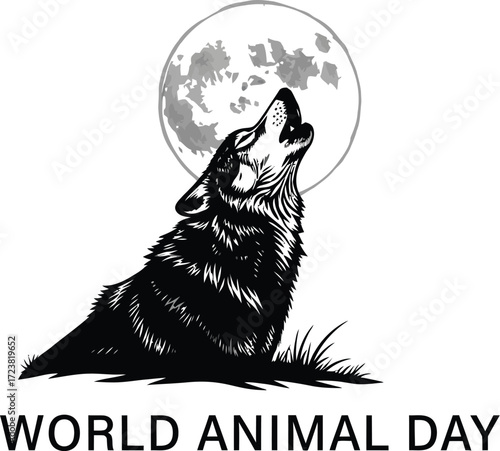 Vector art of wolf howling at the moon for World Animal Day