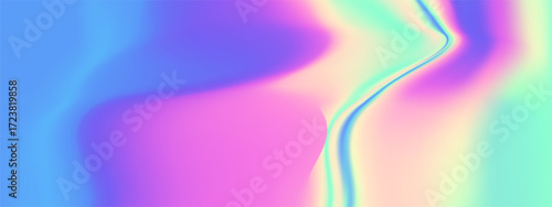 Iridescent pearl background with hologram foil gradient and pastel rainbow pattern. Abstract 3D texture or pearlescent chrome wave for unicorn designs. Neon overlay of geometric holography effect.