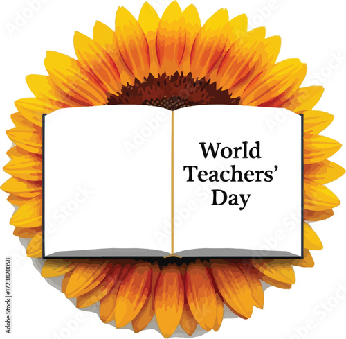 Vector art of sunflower and book for World Teachers Day