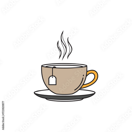 Hot Tea Cup with Teabag and Steam Line Art Icon