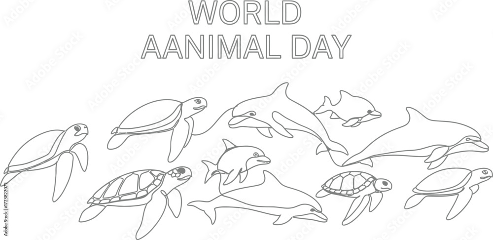 Fototapeta premium Vector art of turtles and dolphins for World Animal Day