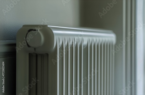 Modern White Radiator in a Minimalistic Room With Natural Light.