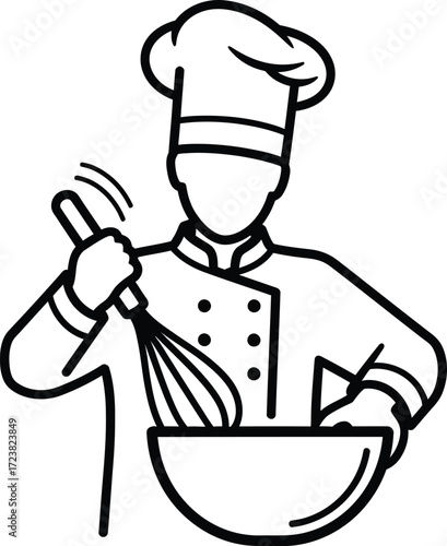 Vector art of chef cooking with whisk and bowl for culinary theme
