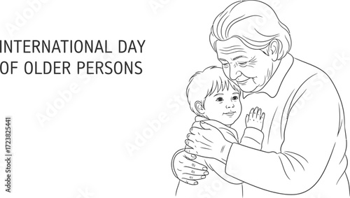 Vector art of grandmother holding child with text International Day of Older Persons