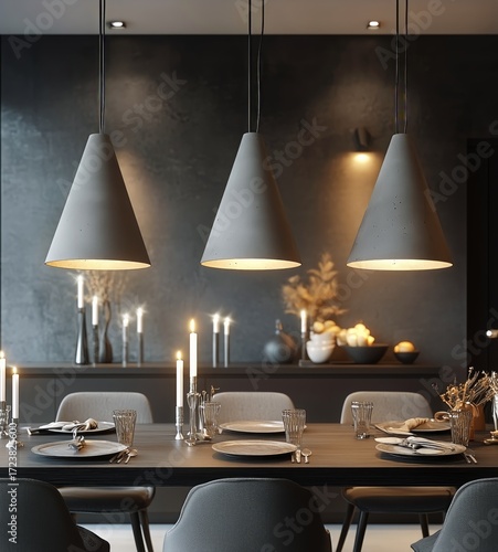 Elegant Dining Room With Modern Lighting and Simple Decor in a Contemporary S...