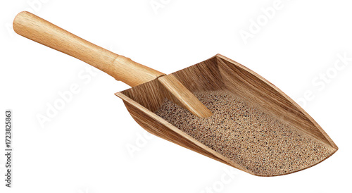 Wooden Scoop with Brown Grains on Transparent Background