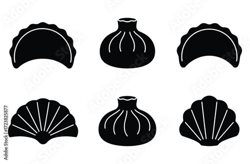 WebExplore unique black and white dumpling silhouettes for restaurant menus and culinary designs, perfect for crafting eye-catching logos and food-themed branding, showcasing diverse dumpling styles