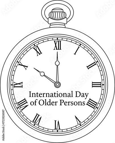 Vector art of pocket watch with text International Day of Older Persons