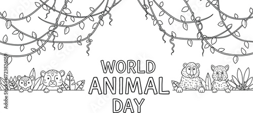 Vector art of cute tigers coloring page for World Animal Day