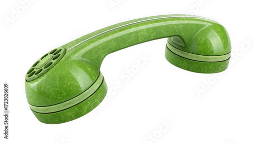 Green vintage telephone handset, isolated on transparent background