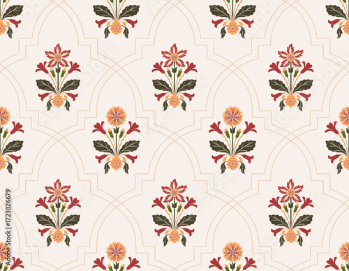 Vector Hand drawn colourful geometric flowers Motifs African boho paisley, seamless patterns with floral for fabric Ethnic Indian Pattern, textiles, clothing, wrapping paper, backdrop, banner.
