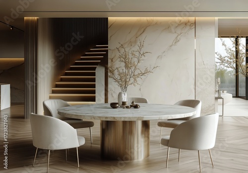 Elegant Dining Area With Round Table and Minimalist Decor During Daylight